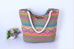National Geometric Shoulder Bag Casual Ethnic Tote Large Rope Handbag