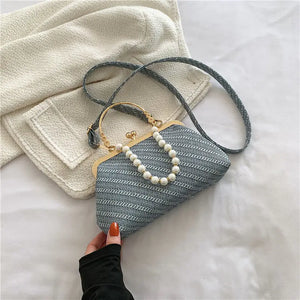 Vintage Striped Chain Shoulder Bag for Women