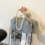 Vintage Striped Chain Shoulder Bag for Women