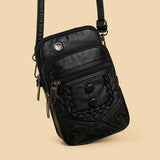 Vintage Weave PU Leather Zippers Small Flap Bags Women Shoulder Crossbody Bags