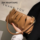 Pleated Shoulder Bag Soft Pu Leather Casual Small Square Bag
