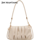 Pleated Shoulder Bag Soft Pu Leather Casual Small Square Bag