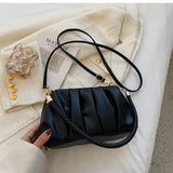 Pleated Shoulder Bag Soft Pu Leather Casual Small Square Bag
