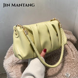 Pleated Shoulder Bag Soft Pu Leather Casual Small Square Bag