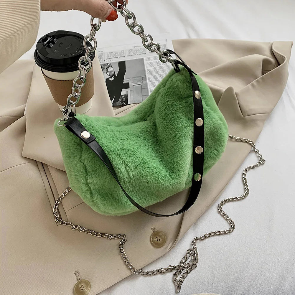 Vintage Plush Shoulder Bag for Women Casual Messenger Travel Totes