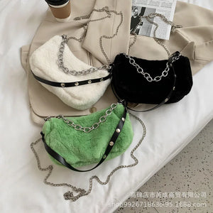 Vintage Plush Shoulder Bag for Women Casual Messenger Travel Totes