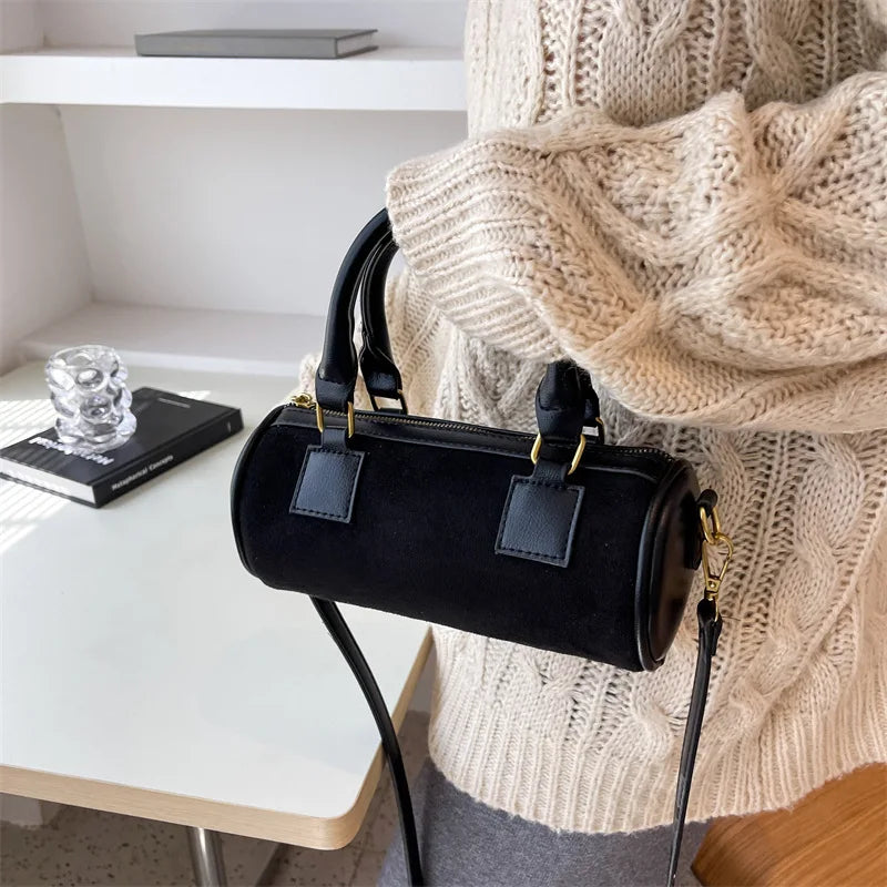 Velvet Cylinder Bag Mini Handbag Messenger Bag