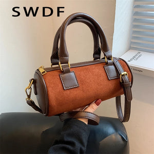 Velvet Cylinder Bag Mini Handbag Messenger Bag