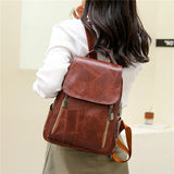 Women's PU Leather Waterproof Backpack Large Capacity Rucksack