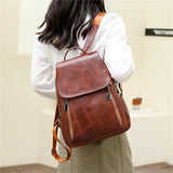 Women's PU Leather Backpack Large Capacity Waterproof Rucksack