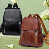 Women's PU Leather Backpack Large Capacity Waterproof Rucksack