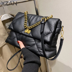 Vintage Rhombus Messenger Bag Soft Leather Chain Bag Crossbody Bags Female