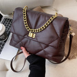 Vintage Rhombus Messenger Bag Soft Leather Chain Bag Crossbody Bags Female