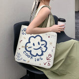 Y2k Canvas Tote Bag Big Capacity Square Pattern Shoulder Bag Sac A Main Femme