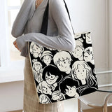 Y2k Canvas Tote Bag Big Capacity Square Pattern Shoulder Bag Sac A Main Femme
