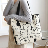 Y2k Canvas Tote Bag Big Capacity Square Pattern Shoulder Bag Sac A Main Femme