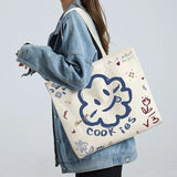 Y2k Canvas Tote Bag Big Capacity Square Pattern Shoulder Bag Sac A Main Femme