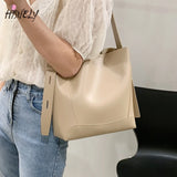 Large Capacity Bucket Bag Women PU Leather Handbag All-match Crossbody Shoulder