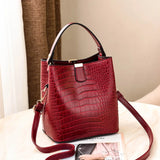 Crocodile Pattern Bucket Bag Women Shoulder Messenger PU Purse