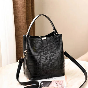 Crocodile Pattern Bucket Bag Women Shoulder Messenger PU Purse