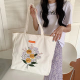 Canvas Floral Shoulder Bag Large Capacity Shopping Bag for Women