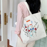 Canvas Floral Shoulder Bag Large Capacity Shopping Bag for Women