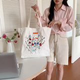 Canvas Floral Shoulder Bag Large Capacity Shopping Bag for Women