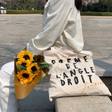 Canvas Shoulder Bag Women Retro Letter Embroidery Print Handbag