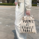 Canvas Shoulder Bag Women Retro Letter Embroidery Print Handbag