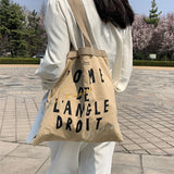 Canvas Shoulder Bag Women Retro Letter Embroidery Print Handbag