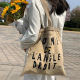 Canvas Shoulder Bag Women Retro Letter Embroidery Print Handbag