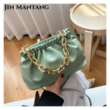 Cloud Underarm Shoulder Bag with Thick Chains Dumpling Clip Purse, Totes Handbag