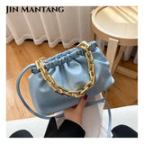 Cloud Underarm Shoulder Bag with Thick Chains Dumpling Clip Purse, Totes Handbag