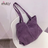 Corduroy Canvas Tote Bag Zipper Shoulder Handbags