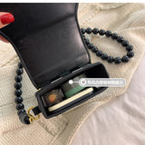 Bead Chain Messenger Bag, Chessboard Lattice, Small Square, Mobile Phone Bag