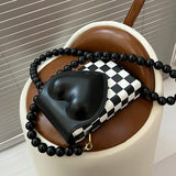 Bead Chain Messenger Bag, Chessboard Lattice, Small Square, Mobile Phone Bag