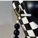 Bead Chain Messenger Bag, Chessboard Lattice, Small Square, Mobile Phone Bag