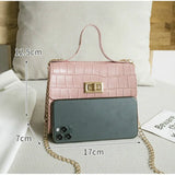 Crocodile Pattern Shoulder Bag with Chain Lock for Women