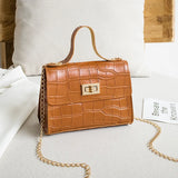 Crocodile Pattern Shoulder Bag with Chain Lock for Women