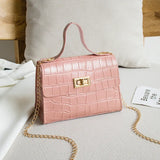 Crocodile Pattern Shoulder Bag with Chain Lock for Women