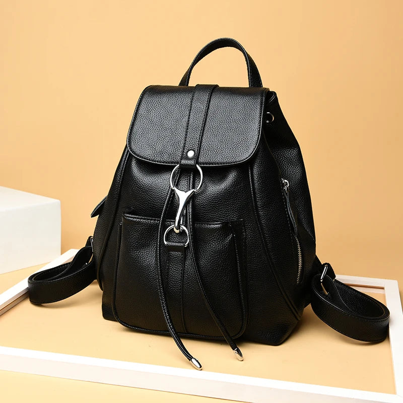 Women PU Leather Backpack School Bags Large Travel Bag E185