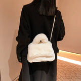 Hourglass Faux Fur Sherpa Bag Crossbody Chain Small Handbag Pink