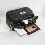 Diamond Lattice PU Leather Female Bee Handbag Lady's Shoulder Cross Body Bags