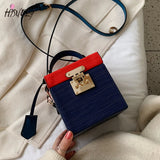 Stone Pattern Tote Bucket Bag Lock Shoulder Messenger Bag