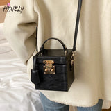 Stone Pattern Tote Bucket Bag Lock Shoulder Messenger Bag