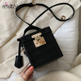 Stone Pattern Tote Bucket Bag Lock Shoulder Messenger Bag