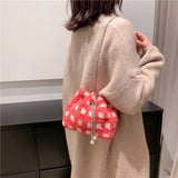 Pink Wool Fur Bucket Bag Chain Crossbody Party Clutch Lady