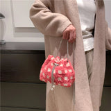 Pink Wool Fur Bucket Bag Chain Crossbody Party Clutch Lady