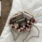 Pink Wool Fur Bucket Bag Chain Crossbody Party Clutch Lady