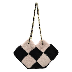Diamond Pattern One Shoulder Ins Net Red Small Fragrance Cross Body Plush Bag